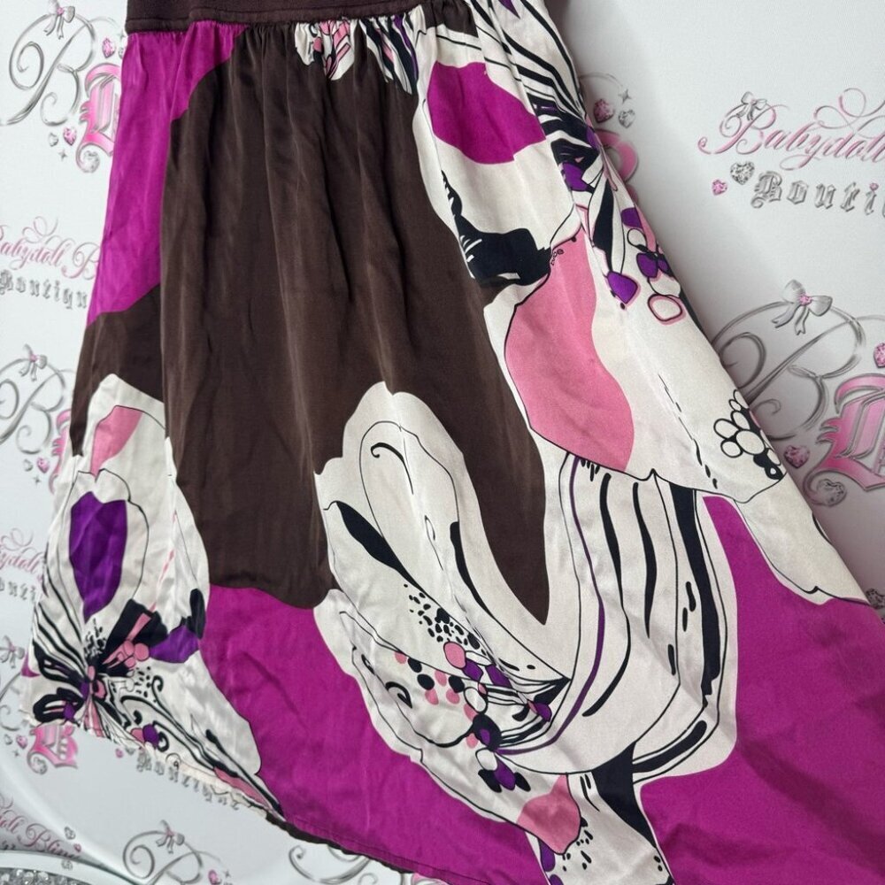 Bebe dress silk floral brown puff shoulders adorable y2k rare 2000s babydoll - Picture 13 of 13